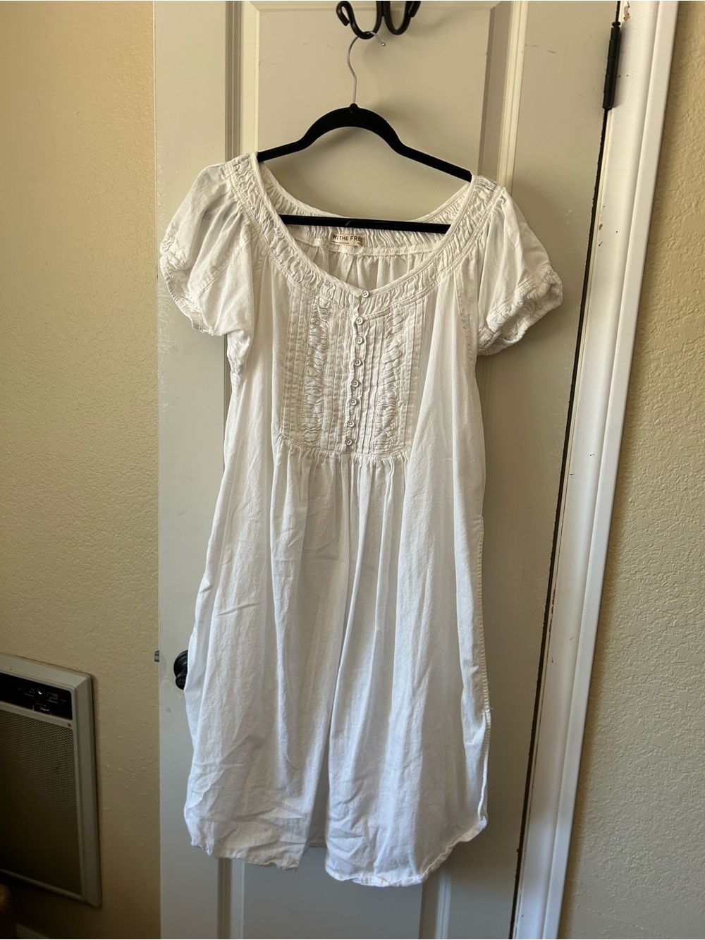 We The Free White Cotton Pintuck Peasant Dress